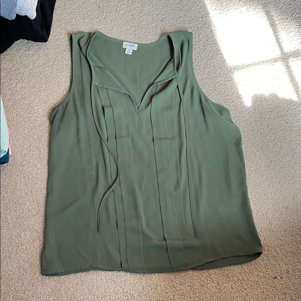 J. Crew Olive Sleeveless V-Neck Pleated Camisole
